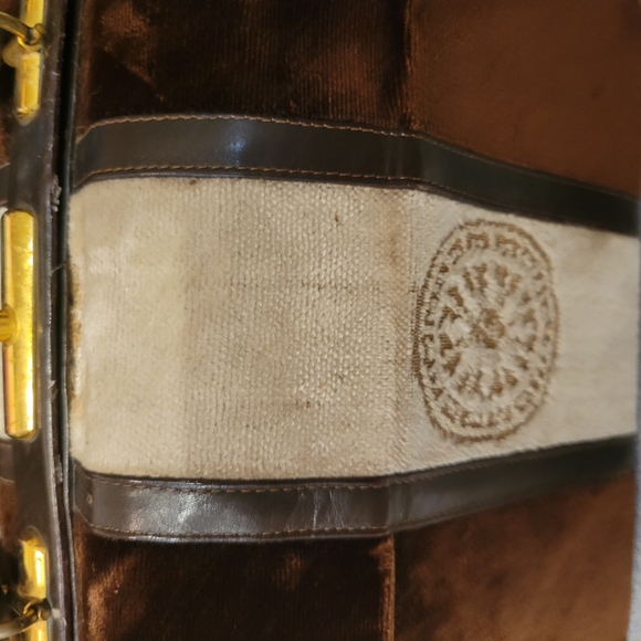 Brown and Cream Satchel with Gold-Tone Frame - Picture 7 of 11